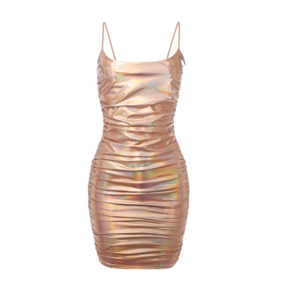 Stretchy Ruched Rose Gold Dress